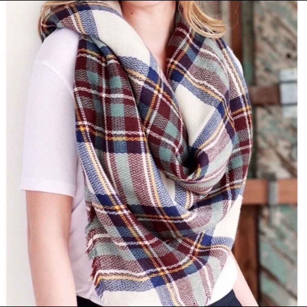 Teal plaid oversized blanket scarf